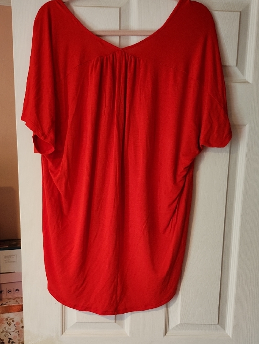 Lush Red Draped Short Sleeve Top Hi-Low - Picture 6 of 7